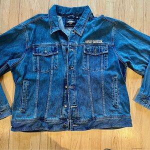 MENS HARLEY DAVIDSON DENIM JACKET / BUTTON DOWN / SIZE LARGE / EMBROIDERED